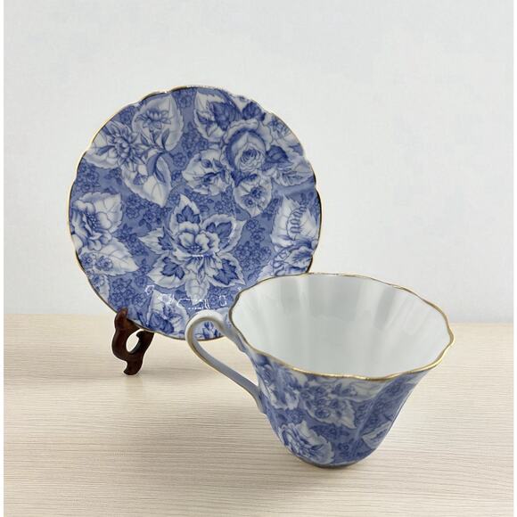 Royal Stafford "Tapestry" Blue White Tea Cup Set Mid Cent Bone China England - Picture 1 of 9